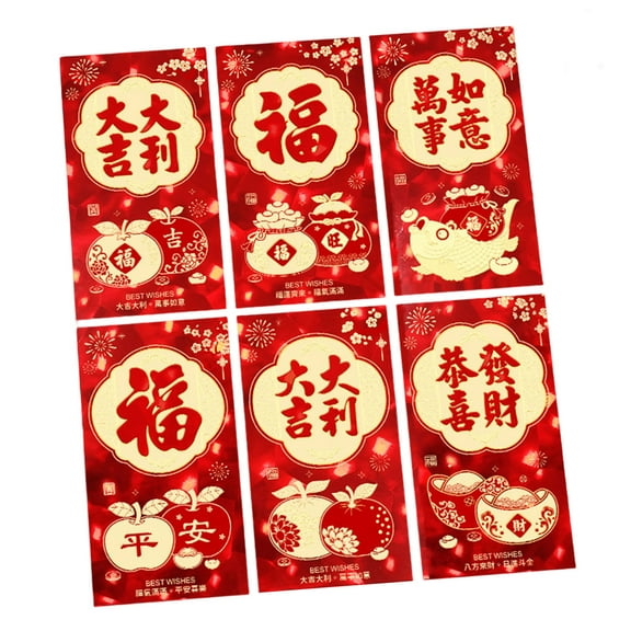 Pack of 6 Cartoon Designs Red Envelopes Chinese Zodiacs 2026 Year of Horse Paper Money Holder Envelopes