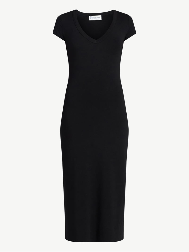 No Boundaries Deep V-Neck Maxi Dress with Cap Sleeves, Women's Sizes  XXS-XXL - Walmart.com