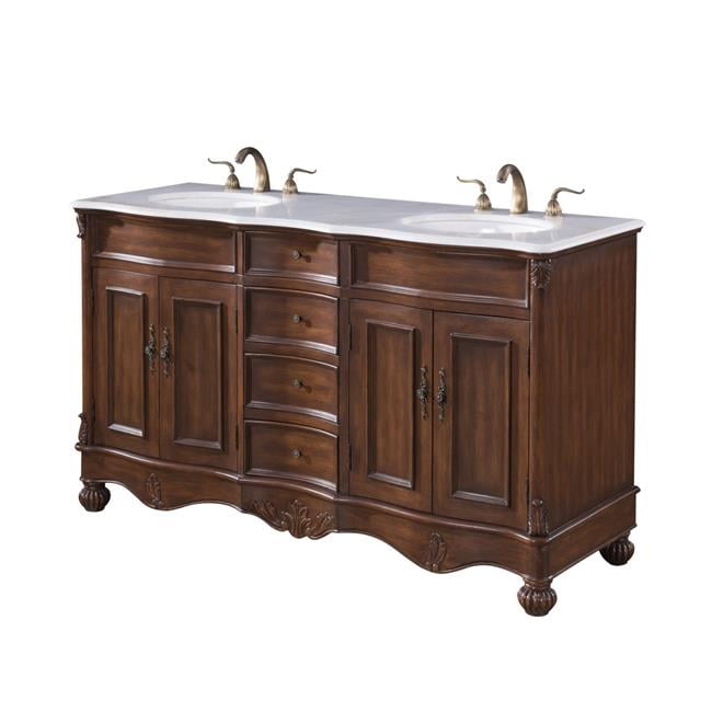 60 in. Double Bathroom Vanity, Teak Color