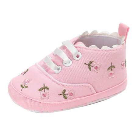 

Baby Girls Floral Crib Shoes Soft Sole Anti- Sneakers Canvas Pink 11