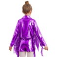 thumbnail image 6 of iiniim Girl's 3 Piece Holographic Outfit Long Sleeve Tassel Hip Hop Modern Jazz dance Jacket Vest and Pants Set Purple 8, 6 of 6