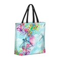 thumbnail image 2 of Sigee Dragonfly Floral Print Large Capacity Zippered Tote Bag - Durable, Stylish and Versatile for Everyday Use, 2 of 9