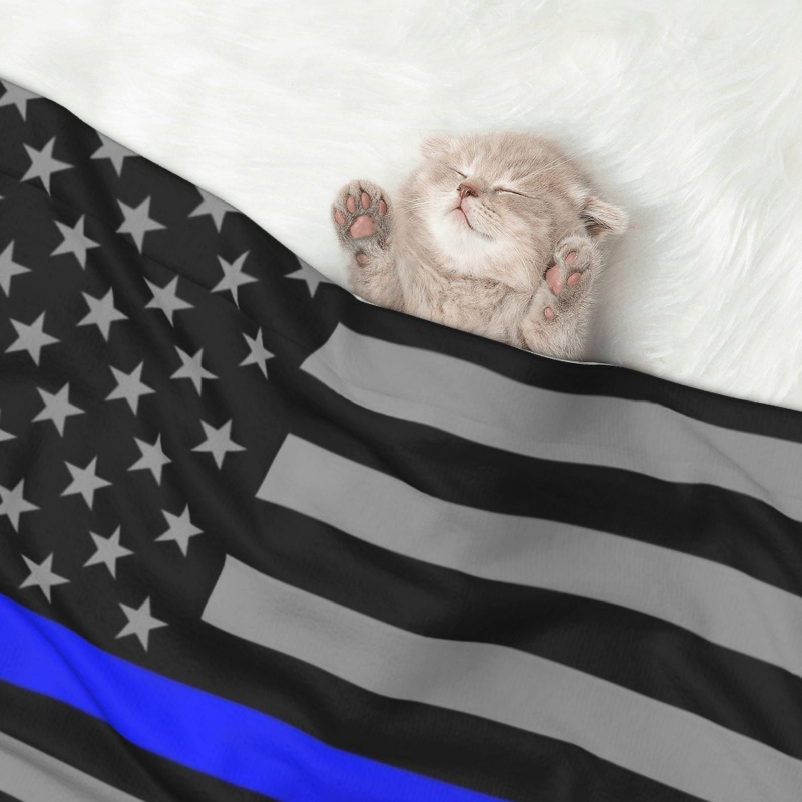 Flannel Throw Dog Blanket Distressed Police Style Flag Soft Warm Print Pet Blankets for Small Dog Cat Puppy
