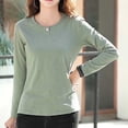thumbnail image 5 of XPMWRP Women's Long Sleeve Shirts Casual Crew Neck Button Blouse Comfy Soft Loose Fit Solid Color Fashion Tee Army Green XL, 5 of 7