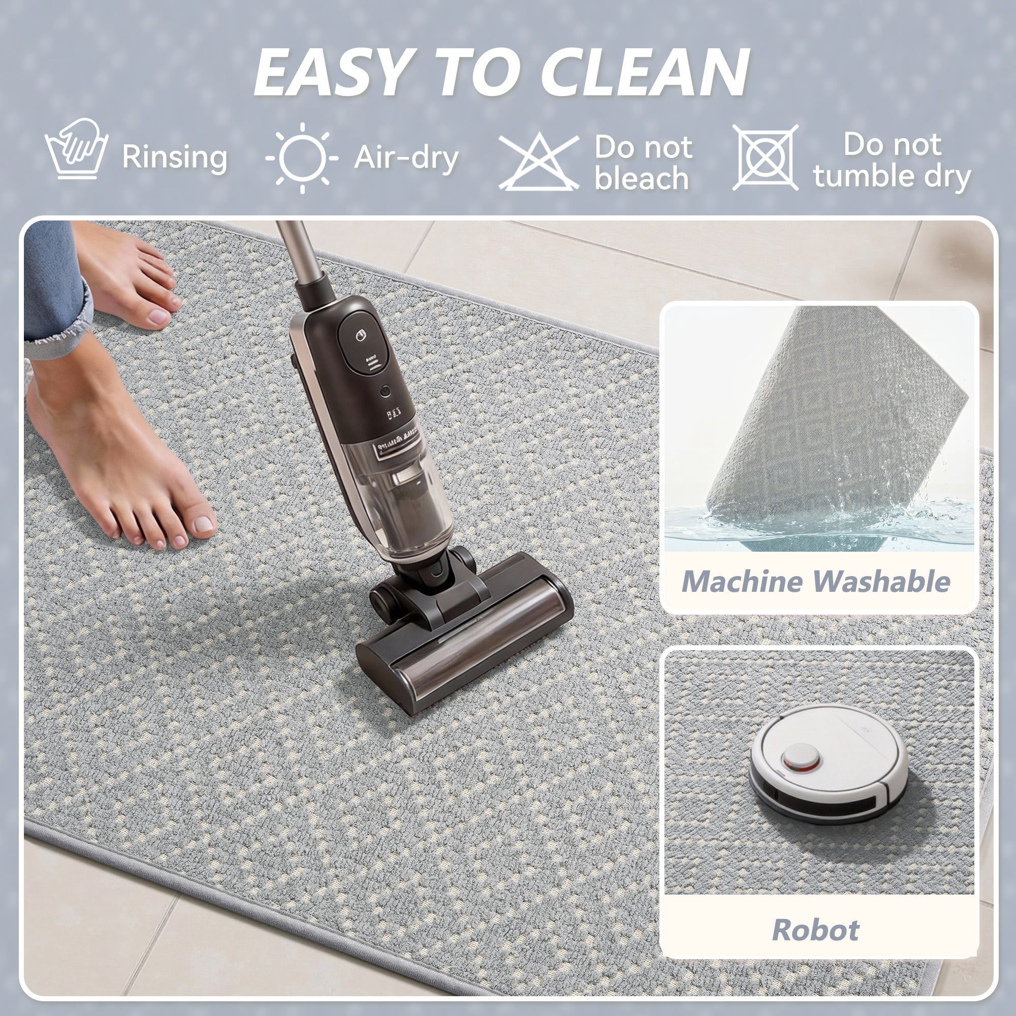 FEELHOME Bathroom Rug Diamond Pattern Absorbent Non Slip Bath Mat Soft Chenille Quick Dry Machine Washable Bathroom Mat with Rubber Backing Durable Bath Rug for Bathroom Floor 24"x35" Gray