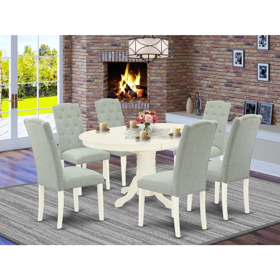 7Pc Dinette Set - Oval Kitchen Table6 Parsons Chairs - Linen White