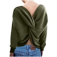 thumbnail image 3 of Itsame Knitted Sweater for Womens Knitted V-Neck Sweatershirt Long Sleeves Solid Color Relaxed Sweatshirts Army Green Size Free Size, 3 of 4
