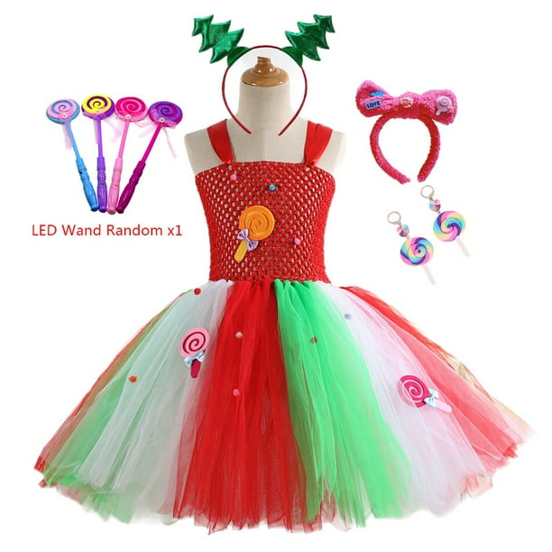 Vestido de tutú de caramelo de piruleta para niña, vestido de tul para fiesta de cumpleaños de niña arcoíris, disfraz de carnaval y Navidad para niños, vestido de princesa, vestido de 2-3 años Gao Jinjia LED