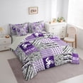 thumbnail image 3 of Homewish Cartoon Motorcycle Lover Bedding Comforter Set 7 Pieces, Grey Purple Buffalo Patchwork Full Bedding Set, Teens Kids Boys Girls Reversible Fitted Sheet Flat Sheet, Luxury Bedroom Decor, 3 of 7