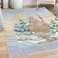 thumbnail image 1 of Winter Decorative Rug, Stain Glass Style Print of a Country Town House Pine Trees Snow Covered, Quality Carpet for Bedroom Dorm and Living Room, 6 Sizes, Baby Blue Multicolor, by Ambesonne, 1 of 4
