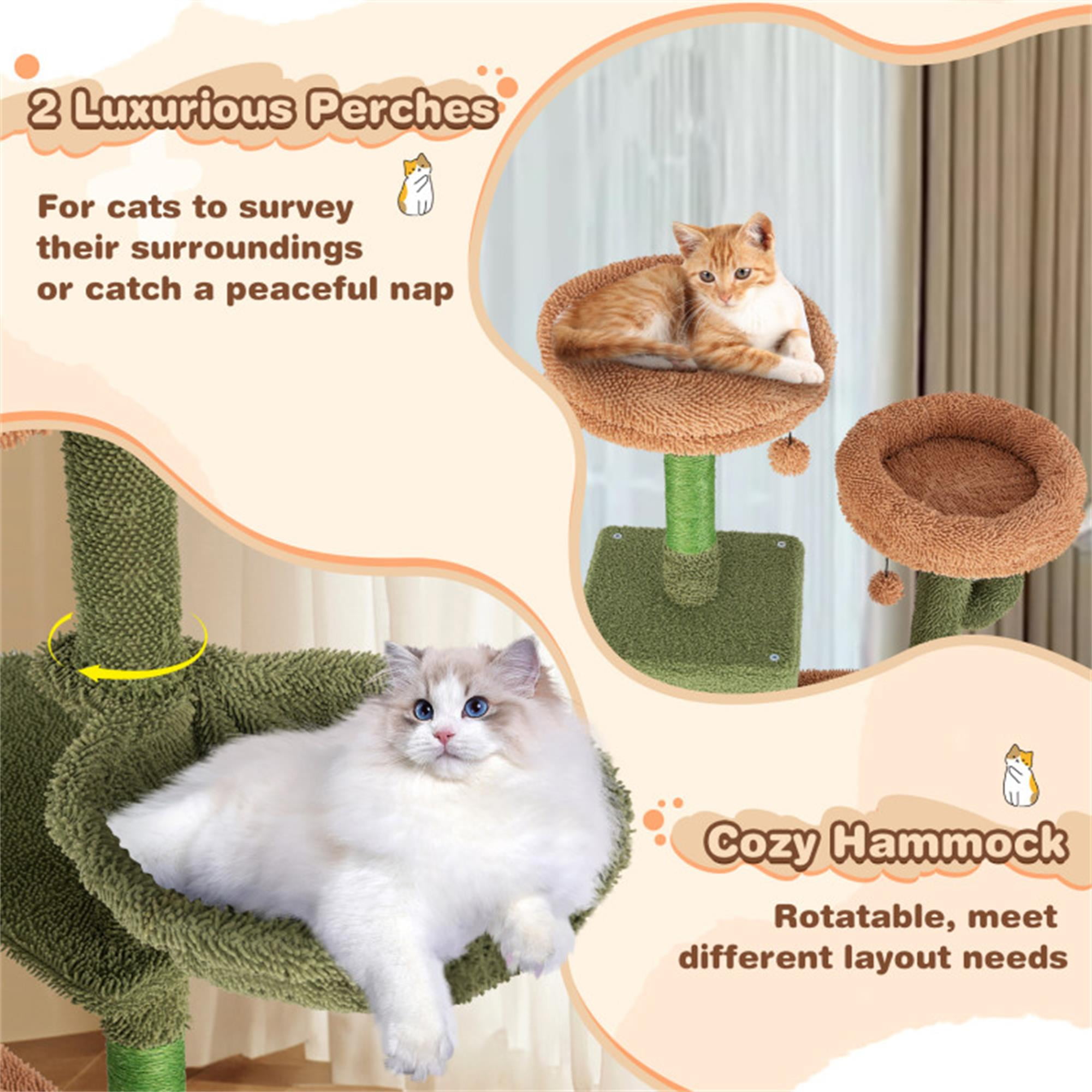 Pefilos 63" Cactus Cat Tree Tower for Indoor Cats, Multi-Level Cat Condo, Cat Tree House with Hammock, Sisal Scratching Posts and Ladder, Green Pefilos 63" Cactus Cat Tree Tower for Indoor Cats, Multi-Level Cat Condo, Cat Tree House with Hammock, Sisal Scratching Posts and Ladder, Green