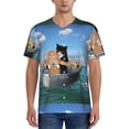 thumbnail image 5 of Easygdp Two Brave Cats Are Floating On The Sea Iceberg Men's Muscle T-Shirt Men's Baseball Short Sleeves, for Gym Workout Athletic with Button - 4X-Large, 5 of 9