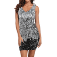 thumbnail image 1 of PrettyGuide Sleeveless Women's Vintage Sequin Dress V Neck Bodycon Mini Fit and Pencil Glitter Party Clubwear Silver & Grey & Black, 1 of 6
