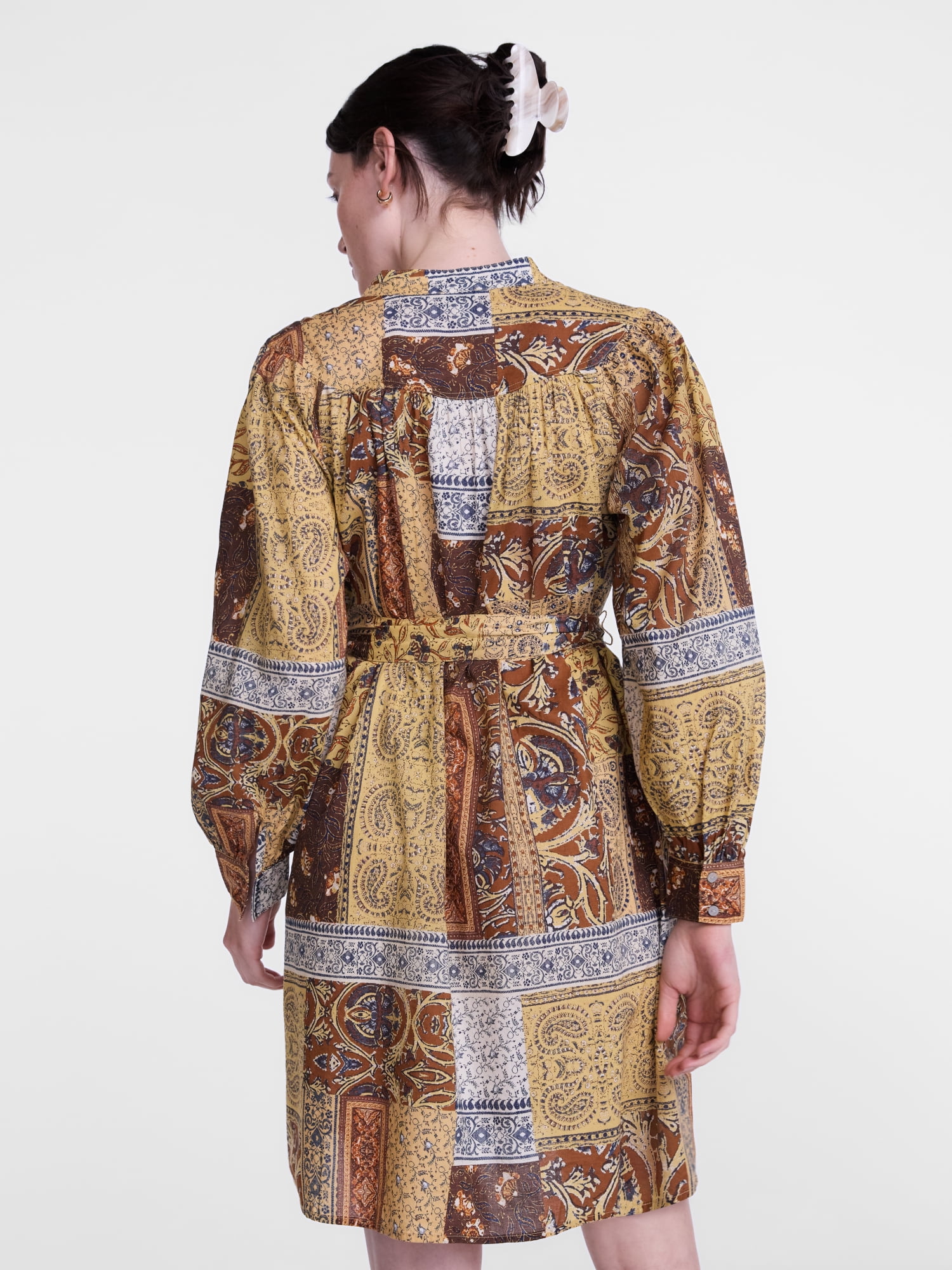 Scenario Women's Band Collar Shirtdress with Long Sleeves, Sizes XS-XXXL