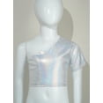 thumbnail image 2 of Xnihocha Girls Dance Crop Tops One Shoulder Cropped Tank Kids Jazz Hip Hop Dance Shirts Metallic Cami Silver 150, 2 of 5