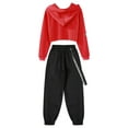 thumbnail image 4 of YEAHDOR Big Girls Juniors Activewear Sweatshirt with Jogger Pants Outfit Set Sports Hip Hop Dance Outfit Red 16, 4 of 7