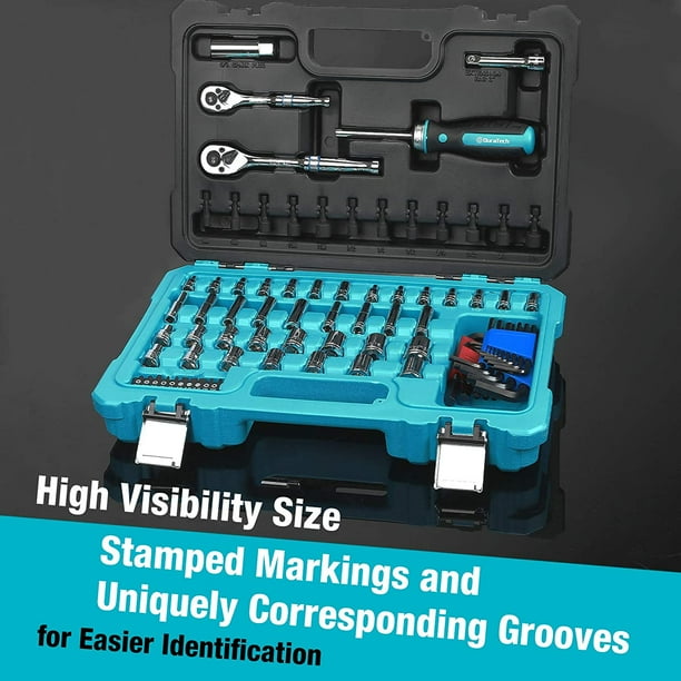 DURATECH 93-Piece KIT, SAE/Metric Drive Socket & Hand Tools Set, 1