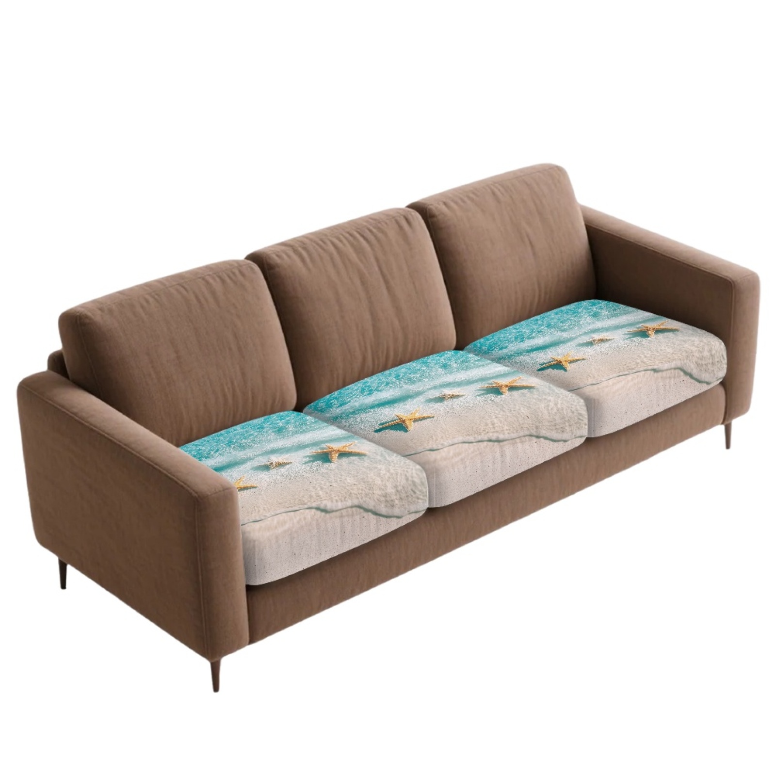 Xoenoiee Beach Starfish Print Stretch Patio Cushion Covers Sofa Couch Seat Chair Slipcovers Waterproof Cushion Cover Replacement Furniture Protector for Pets Kids