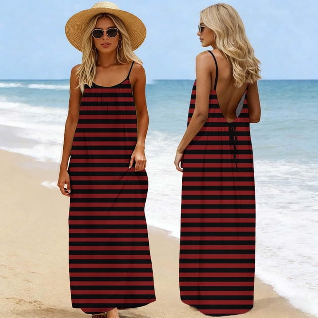 Heisall Robe Longue Débardeur d'Été Décontractée pour Femme, Coupe Ample, en Coton, avec Poches, Style Bohème, Robe de Plage