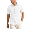 thumbnail image 3 of Men's Solid Color Short Sleeve Lapel Button Cardigan Shirt Top Casual Daily Business Casual Loose Fit Lightweight Breathable Modern Fashion Essential | AESTIVO,White 2XL, 3 of 9