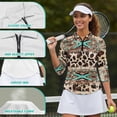 thumbnail image 6 of Uorisanigo Brown Cow Pattern Tribe Womens Golf Shirt Versatile Comfortable Quick Dry Athletic Polo Shirts Fashion 3/4 Sleeve Tennis Tops with Zip Up Collar Casual Daily Wear Size S, 6 of 7