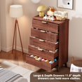 thumbnail image 4 of EastVita Fluted Dresser for Bedroom with 5 Deep Drawers 47in Tall Chest of Drawers with Faux Marble Top Curved Profile Design Modern Wooden Dresser for Living Room Kids Room Hallway-Walnut, 4 of 7