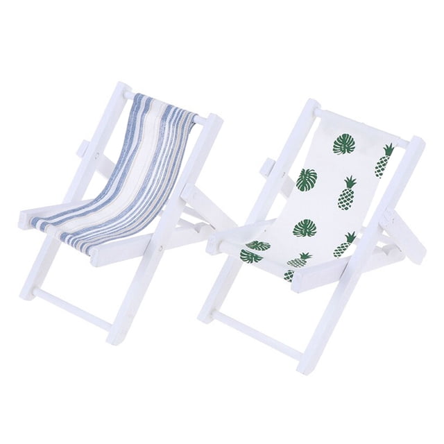 MasteelfCA 2 Pcs Mini Maison Chaises de Plage Miniature Chaise Longue Table Pliante Ornement
