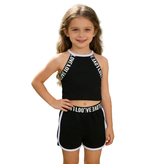 FYDUU Toddler Girl Summer Clothes Sleeveless Athletic Tank Tops And Shorts Set Casual Playwear Two Piece Outfit Comfy Sports Suit 2-3 Years