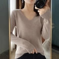 thumbnail image 3 of Ettsollp Women Sweater V-Neck Long Sleeve Solid Color Knit Tops Regular Fit Elastic Jumper Tops Elastic Knitwear, 3 of 8