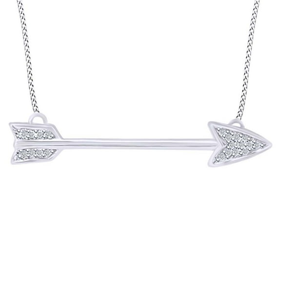 AFFY Round Shape White Natural Diamond Accents Arrow Pendant Necklace In 925 Sterling Silver