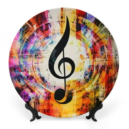 

FUMJ Music Note Treble Clef Colorful Background Ceramic Decorative Plate for Home Office Wall Decor 8x8inch