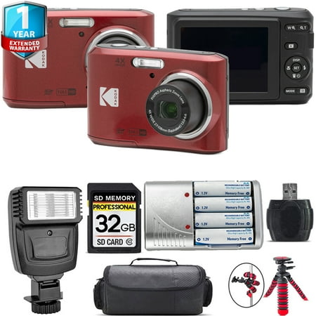 Kodak Pixpro FZ45 Camera (Red) + Extra Battery + 1 Yr Warranty + 32GB (International Version)