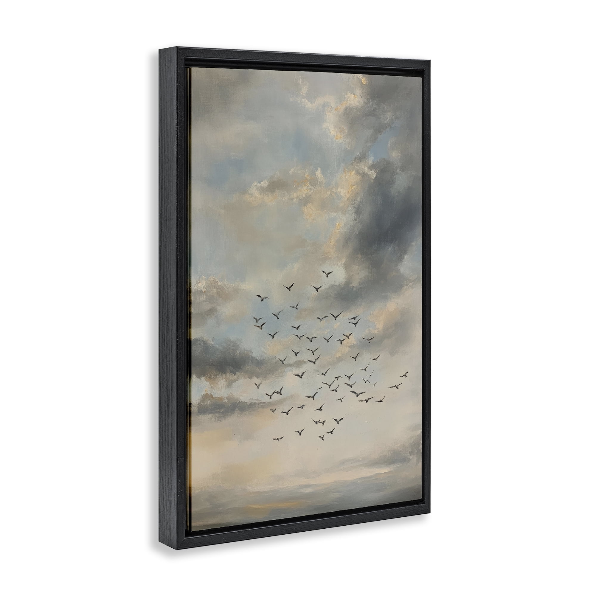 Stupell Industries Birds in the Clouds at Dusk Black Framed Floater Canvas Wall Art, design by Petal Prints Design