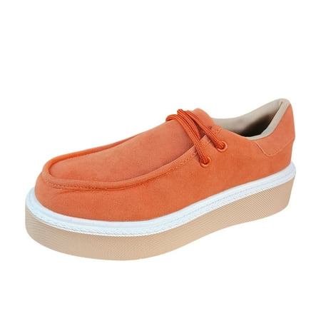 QYZEU White Leather Sneakers Women s Wedges Casual Shoes Ladies Fashion Retro Solid Lace Up Round Toe Thick Sole Casual Shoes Laces Walking Lightweight Shoes Orange 38
