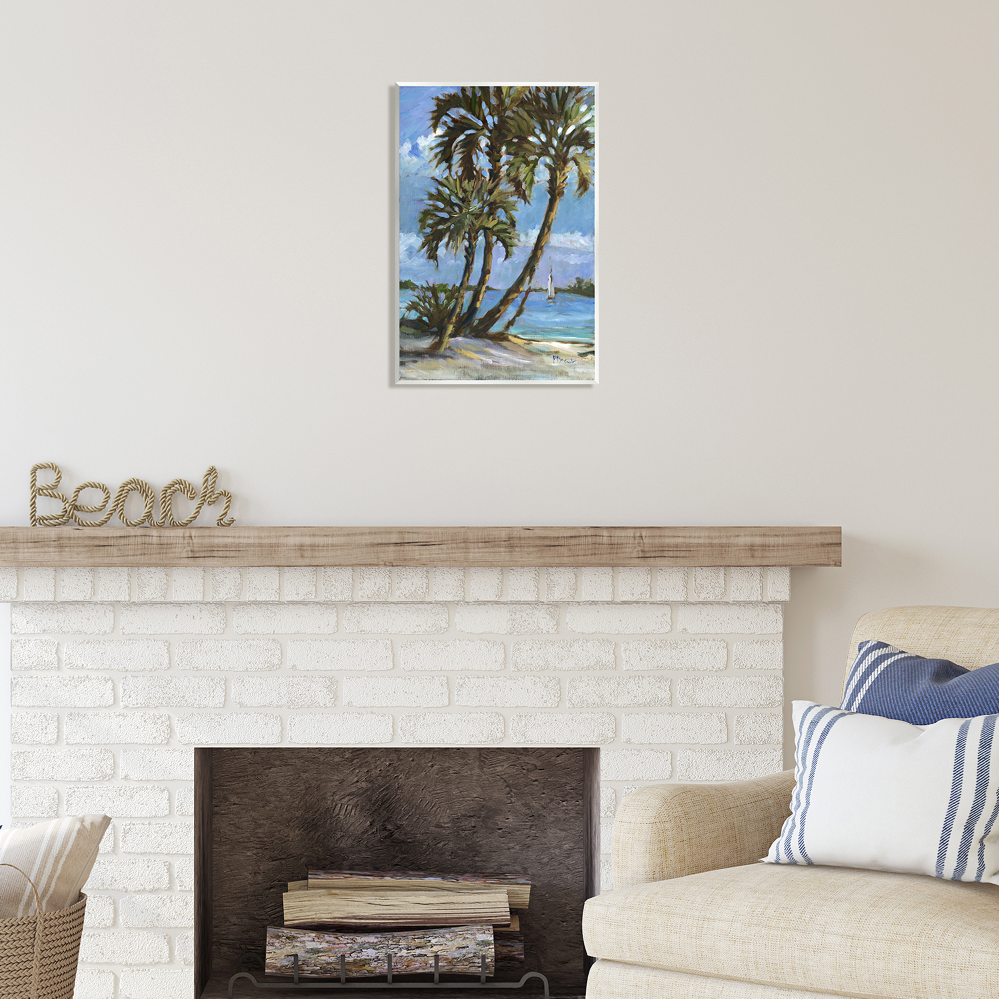 Stupell Industries Sailboat Tropical Shore Transportation Painting Unframed Art Print Wall Art, 13 x 19