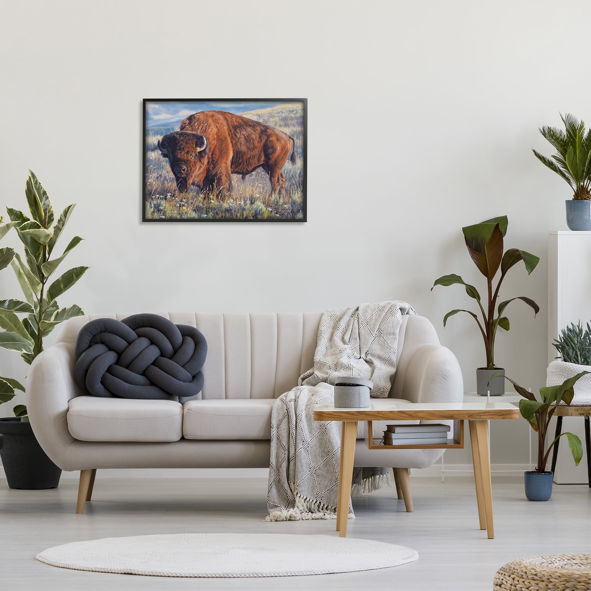 Stupell Industries Bison Grazing on Prairie Animals & Insects Photography Black Framed Art Print Wall Art, 30 x 24