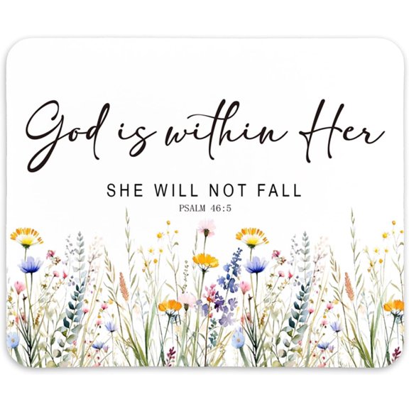 Inspirational Christian Floral Mouse Pad,Christian Gifts for Women,God is Within Her She Will Not Fall,Non-Slip Rubber Base Mousepads for Home Office Dorm Desk Decor,9x8 inches