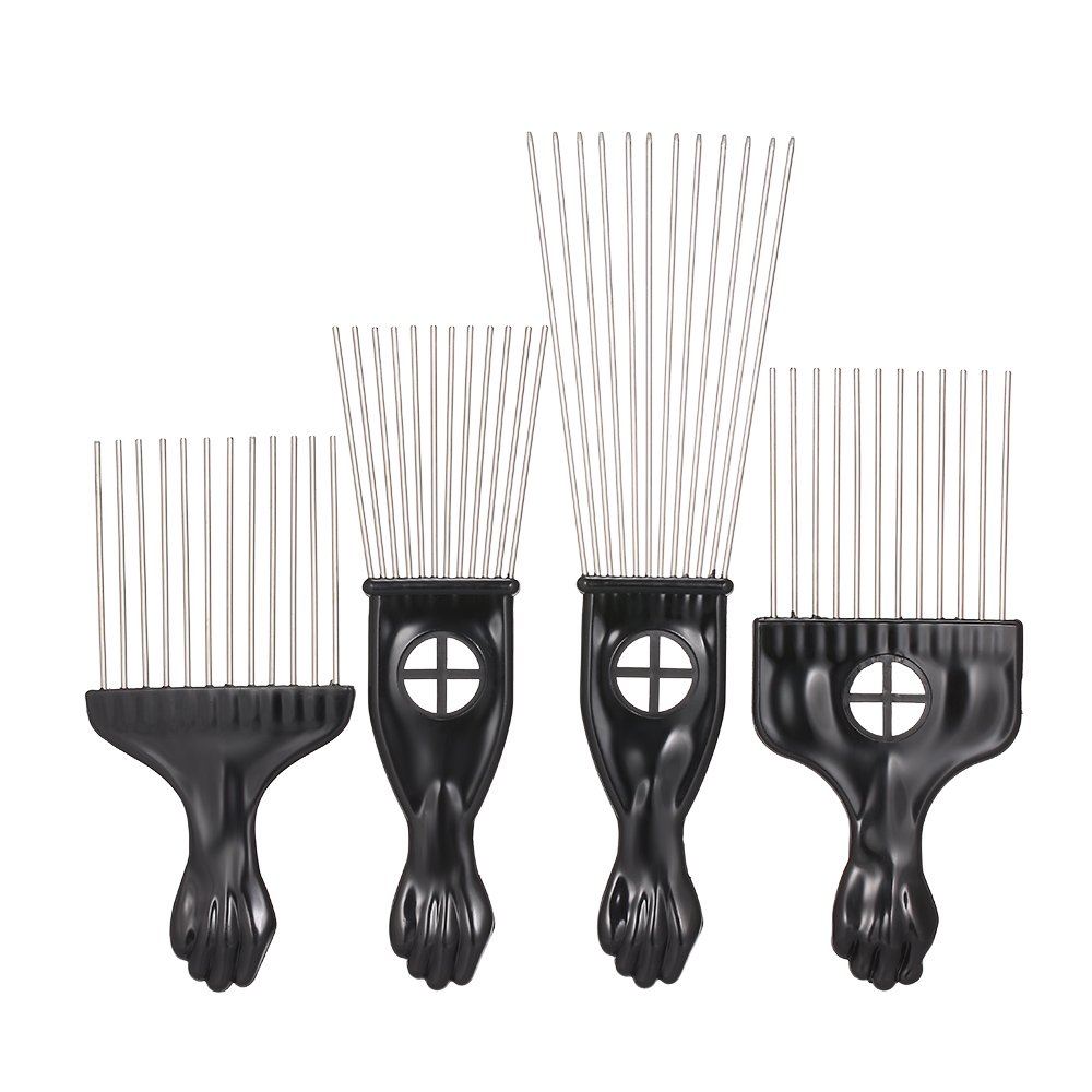4PCS Black Comb Set Metal Afro Hair Style Comb Curly Hair Black Suit
