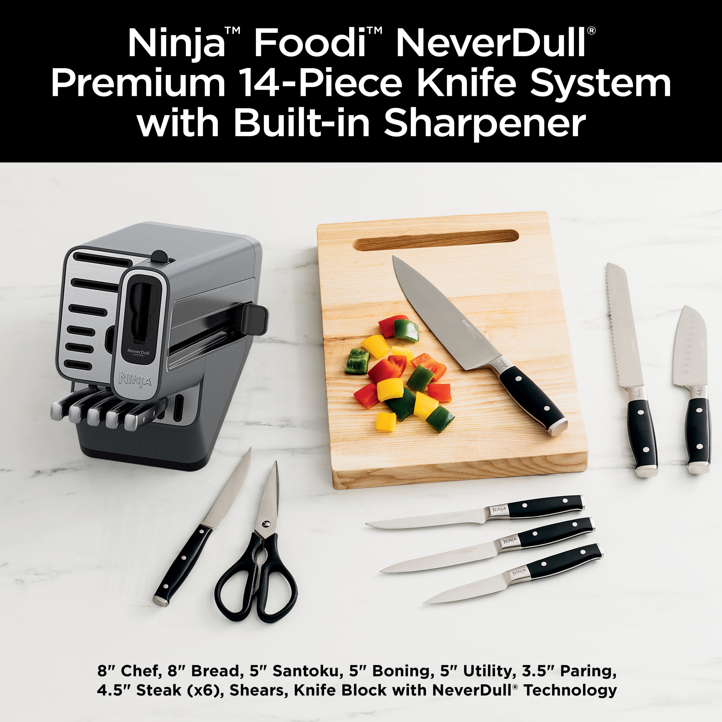 Free Shipping! Ninja NeverDull Premium 14pc German Stainless Steel