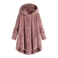 thumbnail image 2 of Abcnature Women Plus Size Button Plush Tops Hooded Loose Cardigan Wool Coat Winter Jacket Pink 3XL, 2 of 6