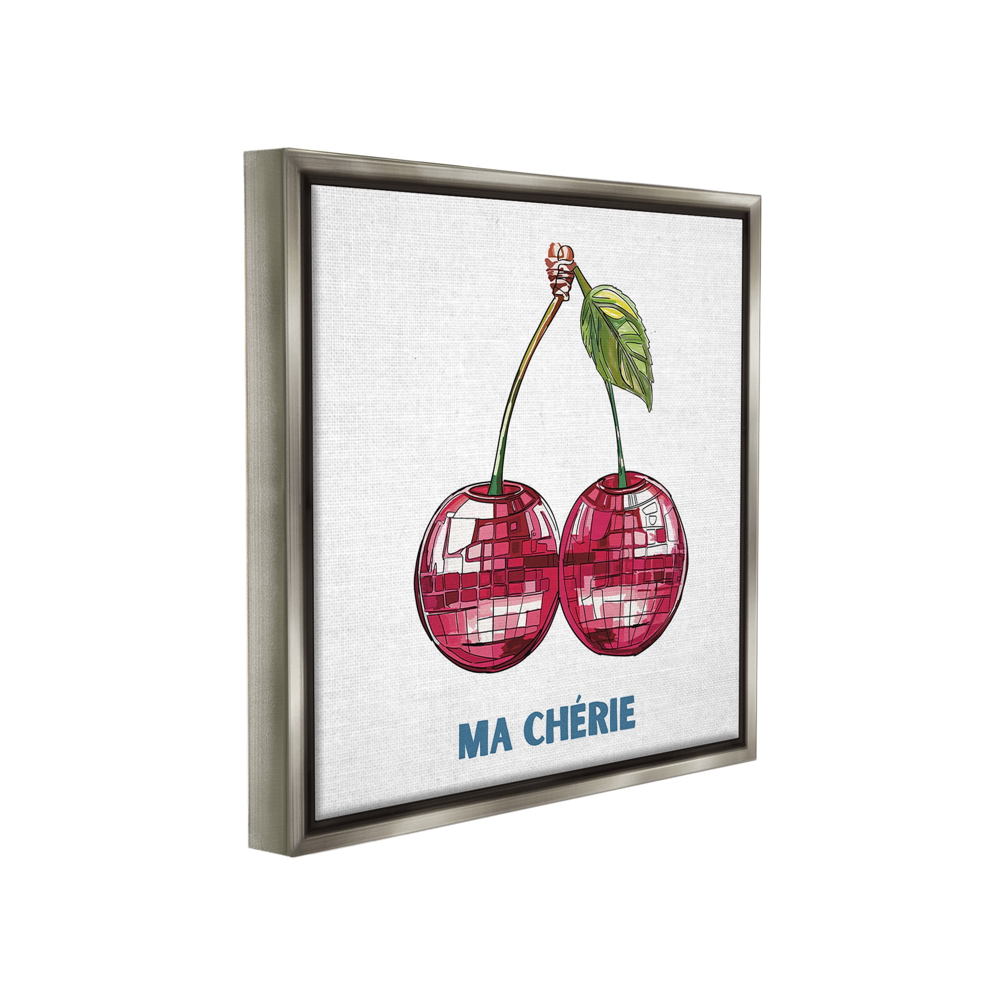 Stupell Industries Ma Cherie Cherries Food & Beverage Painting Gray Floater Framed Canvas Art Print Wall Art, 18 x 18