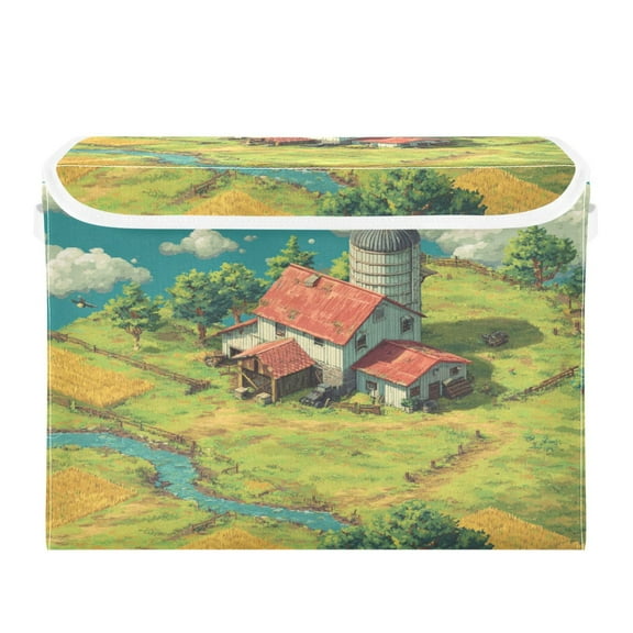 Storage Box With Lid 16.5x12.6x11.8In Foldable Stacked Household Storage Box Cute Farm