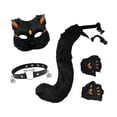 thumbnail image 2 of Conjunto de máscara y cola de gato y zorro, gargantilla para fiestas, mascaradas, actuaciones en el escenario y disfraces. Oro negro, 2 of 9