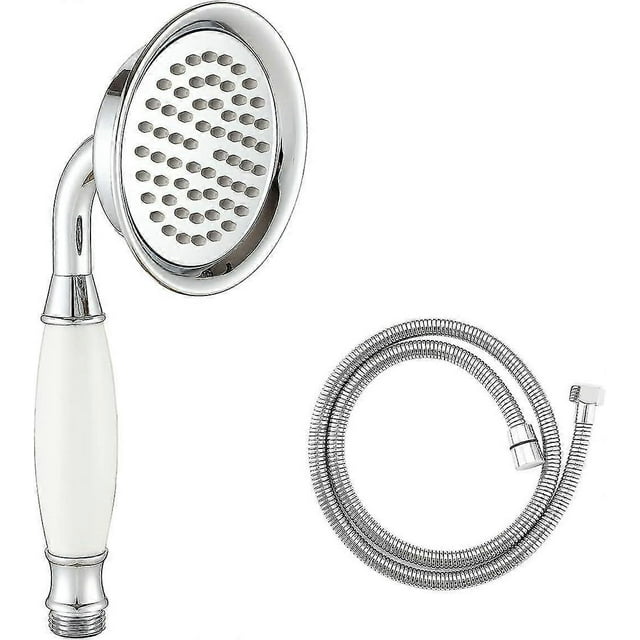 Victorian Shower Head and 150cm Hose Traditional Brass and Ceramic for Bathroom