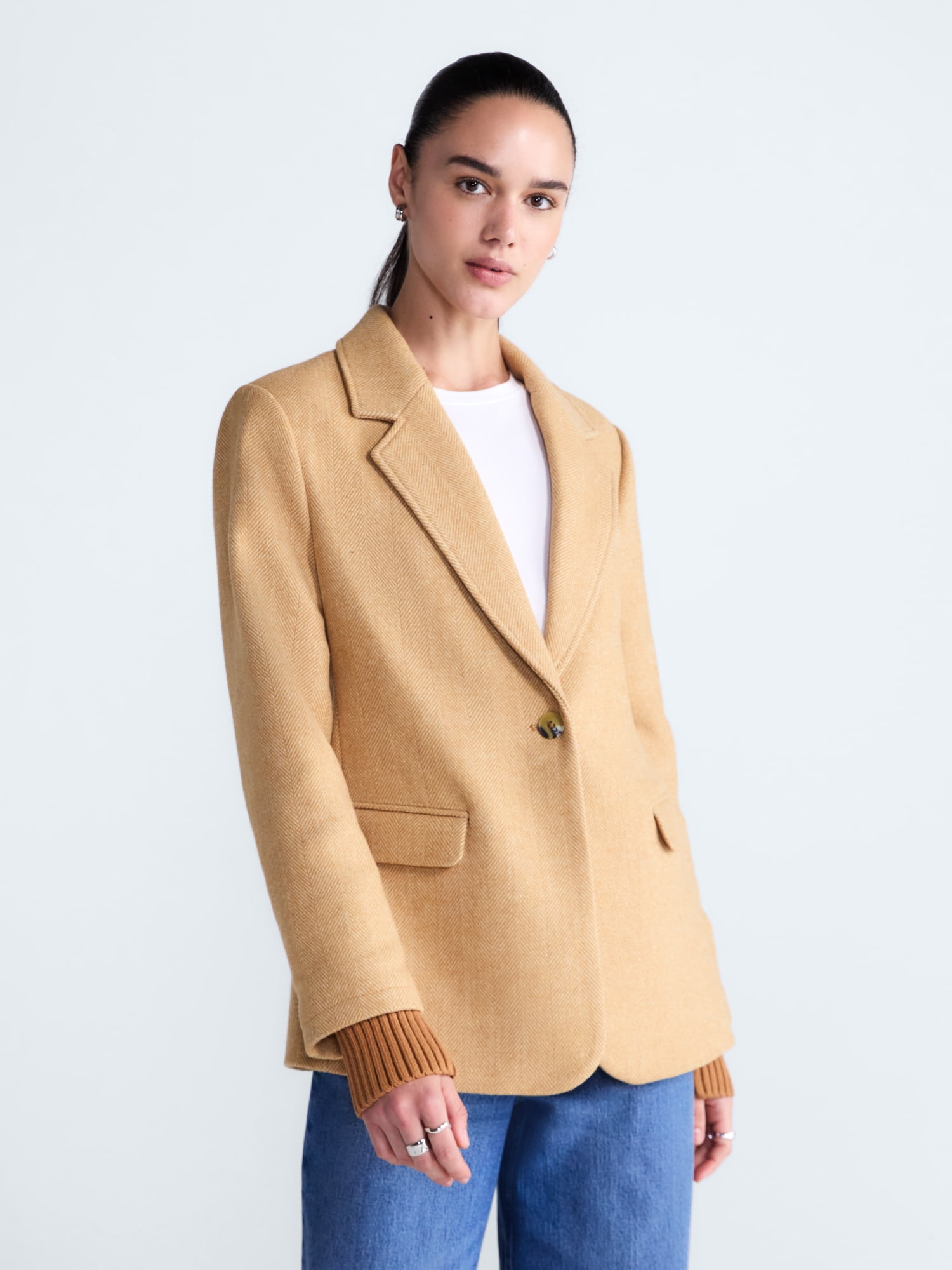 Free Assembly Women's and Women's Plus Single-Breasted Blazer with Ribbed Cuffs, Sizes XS-4X