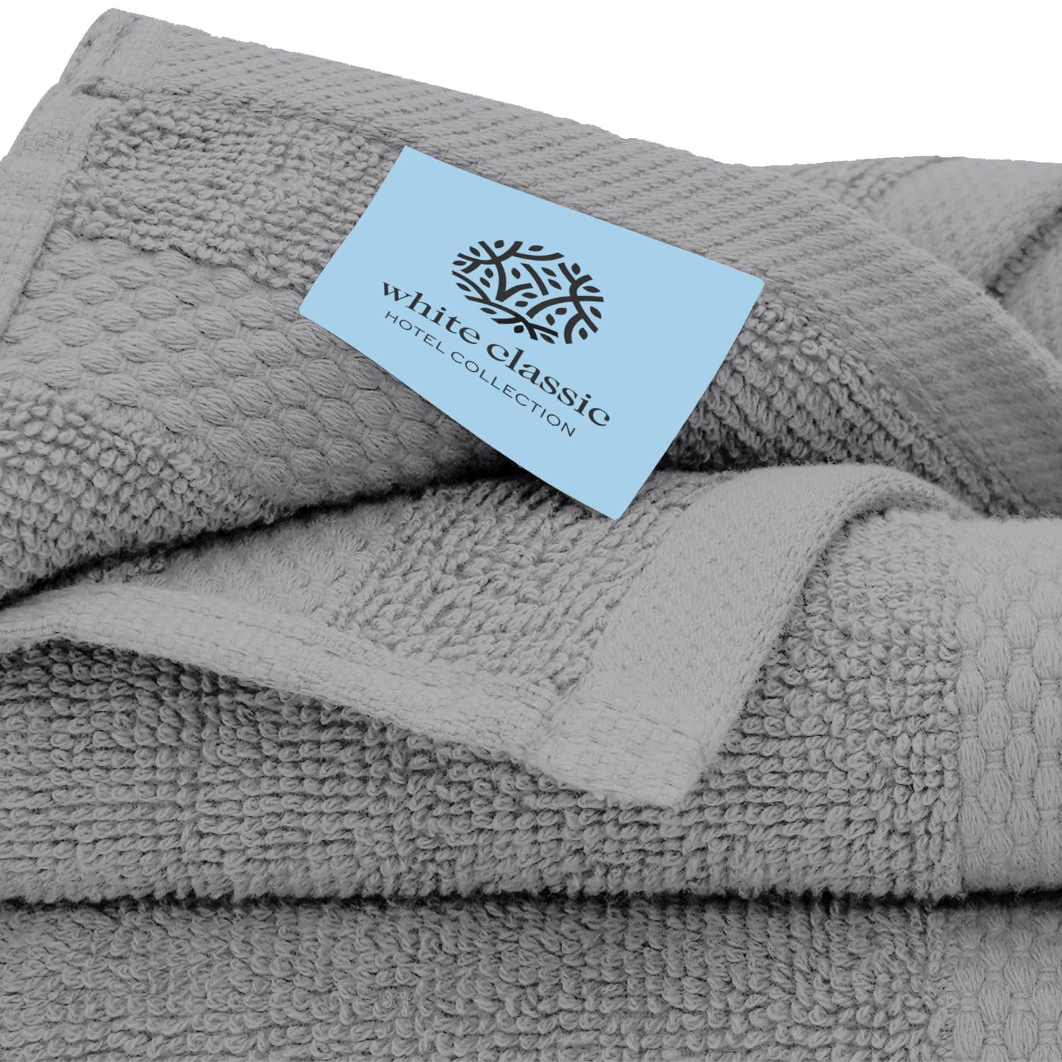 White Classic Hotel Collection Luxury 8-Piece 100% Turkish Cotton Towel Set, Light Gray