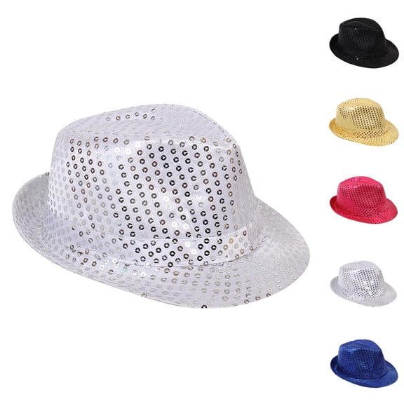 Kids Magic Performance Jazz Fedora Hat - Unisex Fashionable Dress Caps With Solid Color Sequin Decoration, Stage Show Outfits For Birthday Party Accessories & Play Wear
