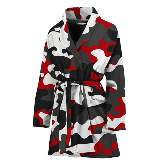 Red Snow Camouflage Women Bathrobe One Size Univeral Fits Fashion Lightweight Plush Fleece Long Robe For Women
