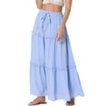 thumbnail image 4 of INSPIRE CHIC Women's A Line Maxi Skirt High Waist Ruffle Tiered Belt Lattice Texture Casual Long Skirts S Light Blue, 4 of 6