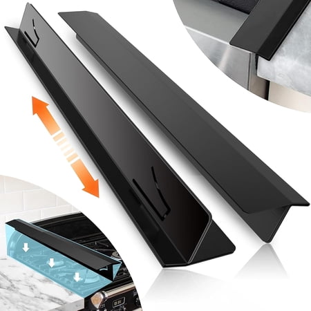 NGD 2PCS Kitchen Stove Counter Gap Covers, Stainless Steel Stove Gap Guard,Cooktop Trim Kit,Stove Gap Guards, Oven Gap Filler, Heat Resistant & Effectively Protect Stove Gap Filler(13.8"-27.5" Black)